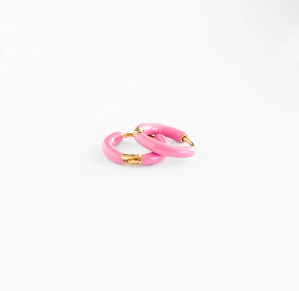 Enamel Hoop Earrings - Hypoallergenic, Flat Back, Girl Gift: Purple