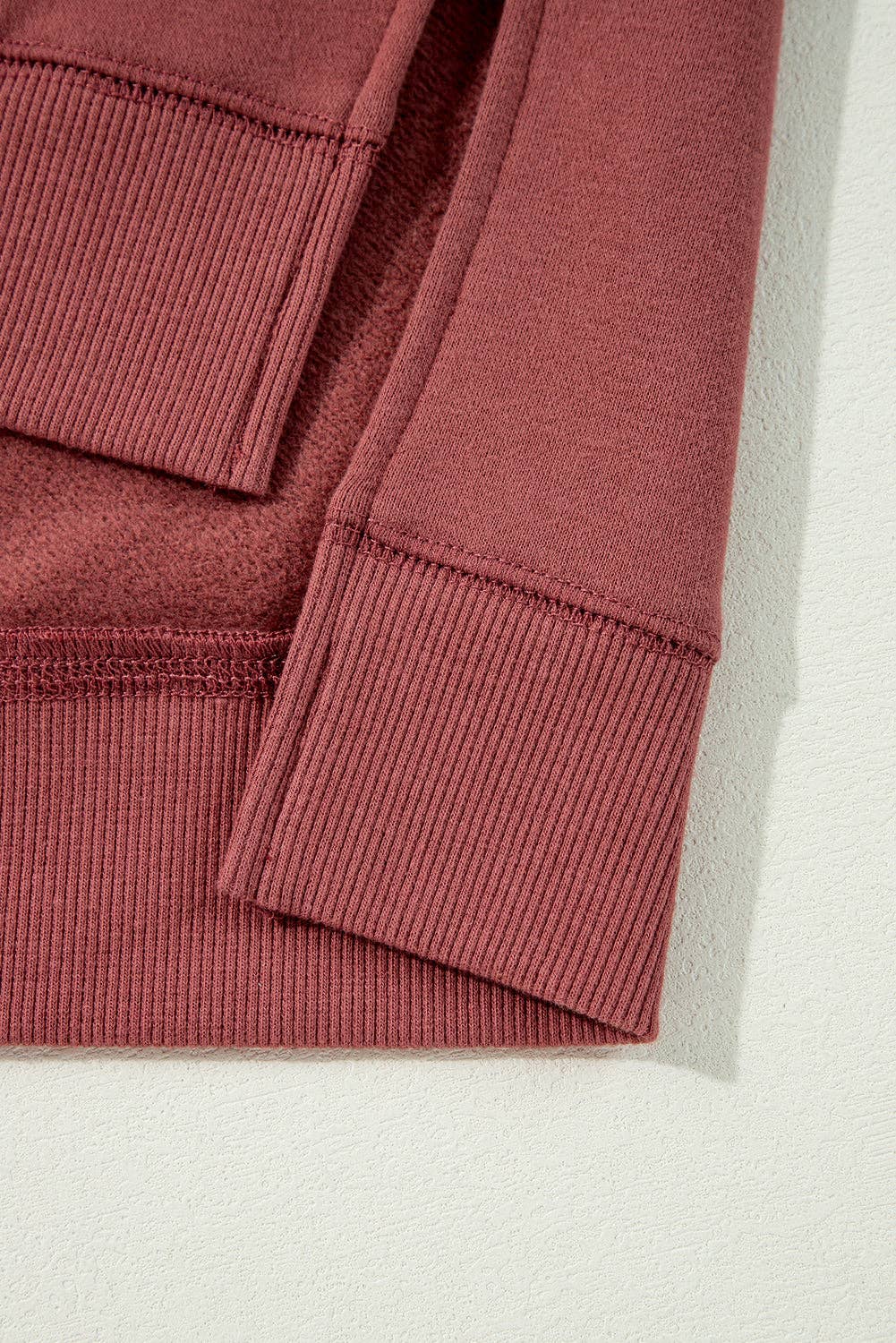 Two Tone Patchwork Drop Shoulder Pullover Sweatshirt: Mineral Red / 50%Polyester+50%Cotton / M