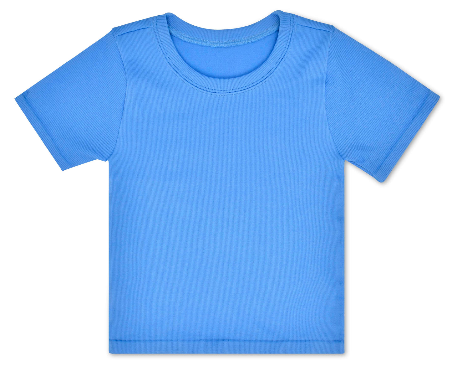 BRIGHT BLUE RIBBED SHORT SLEEVE SHIRT (MED/ LARGE (10-14))