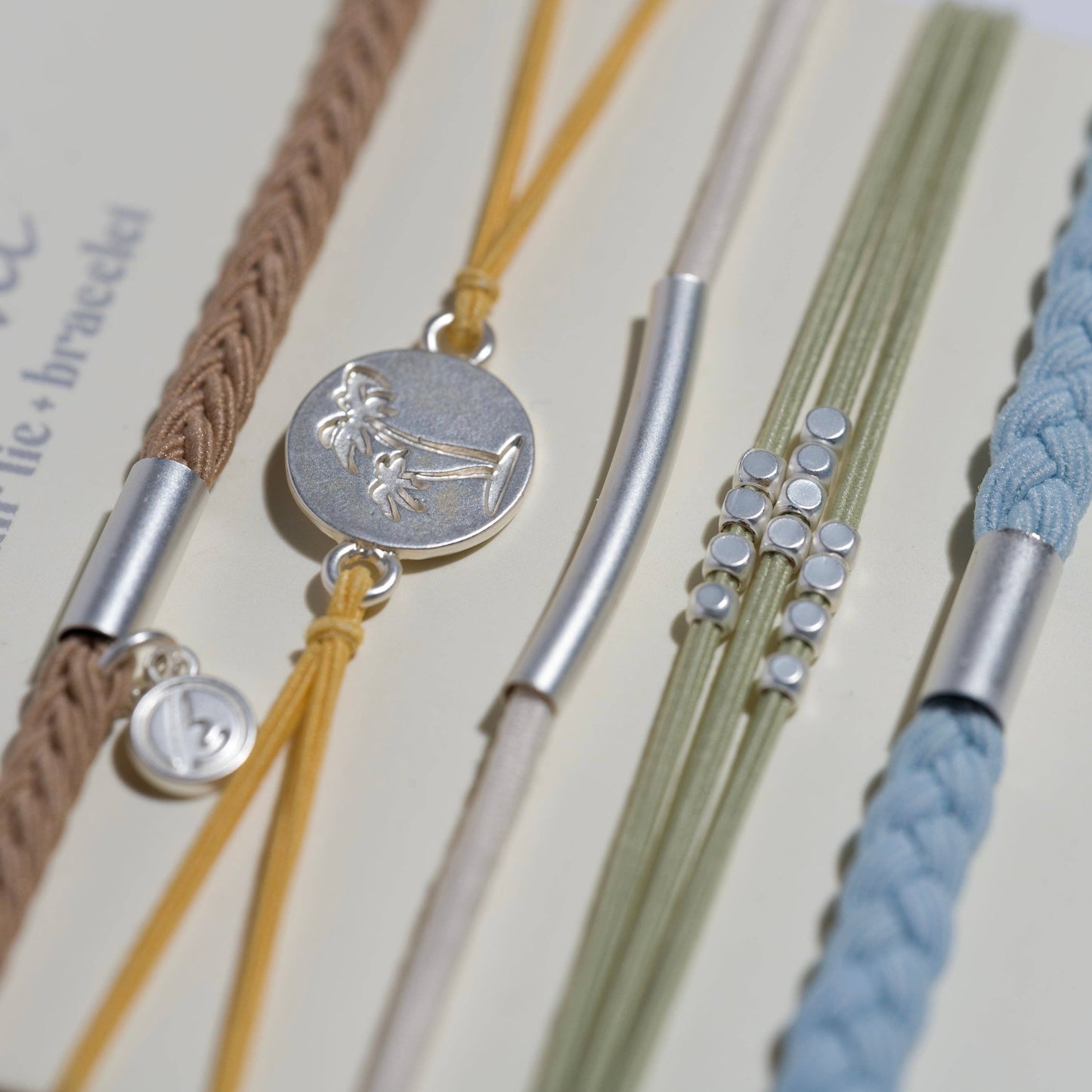 "Grow" Earthy Toned Silver Palm Tree Charm Hair Tie Bracelets: Medium