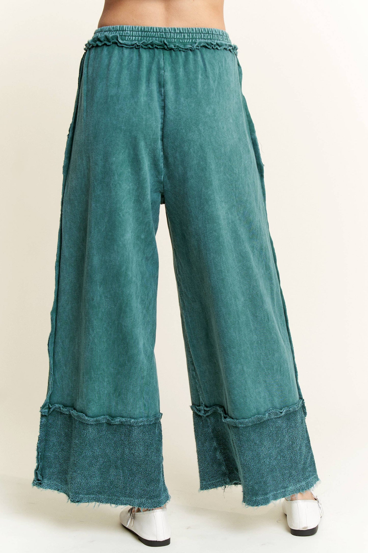 MineralWash Wide Pants with raw hem frayed details HP5536..: Latte / S-M-L / 2-2-2