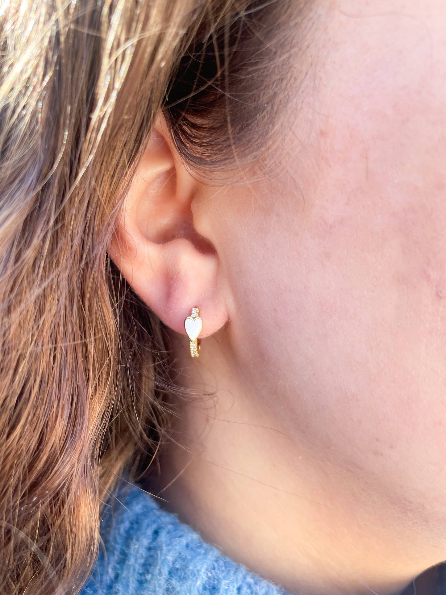 Pave Heart Huggie Earrings: Hot Pink