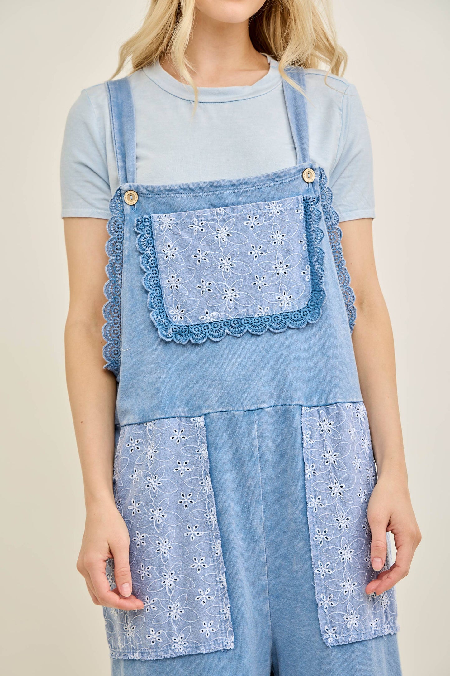 Mineral Washed Tea Party Ruffle Jumpsuits HJ7065: CottonCandy / S-M-L / 2-2-2