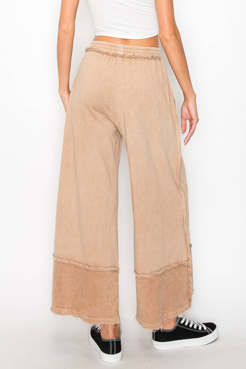 MineralWash Wide Pants with raw hem frayed details HP5536..: Latte / S-M-L / 2-2-2