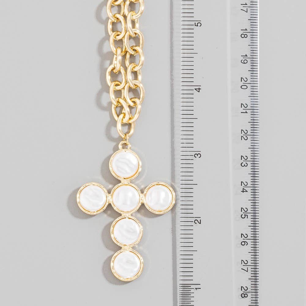 Pearl Discs Cross Pendant Necklace: GCM