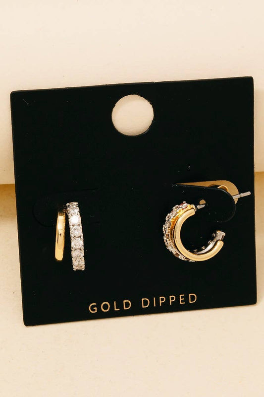 Gold Dipped Cz Pave Layered Hoop Earrings: GOLD