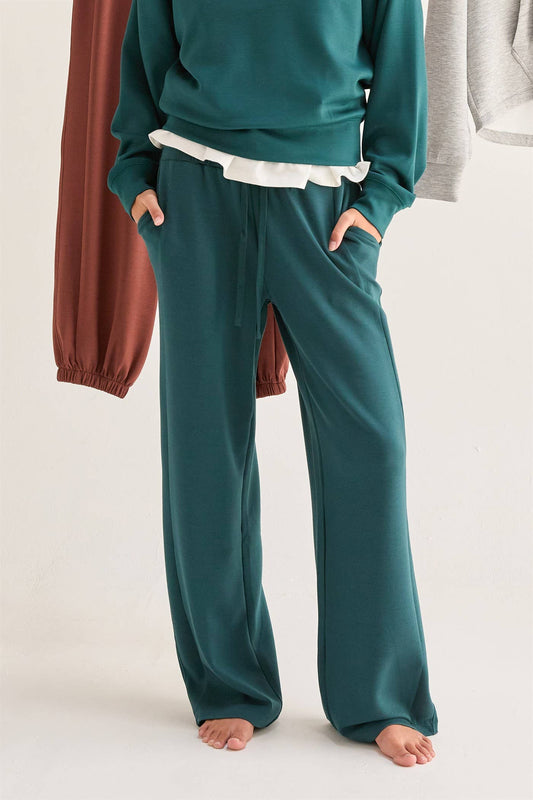 Scuba High-Waist Wide-Leg Drawstring Sweatpants: DEEP GREEN / S-M-L(2-2-2)