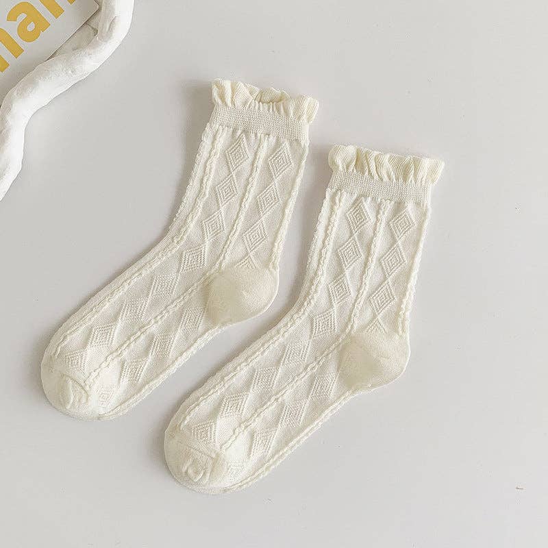 Rufia - White Rolled Edge Socks for Women: BOW / AVERAGE