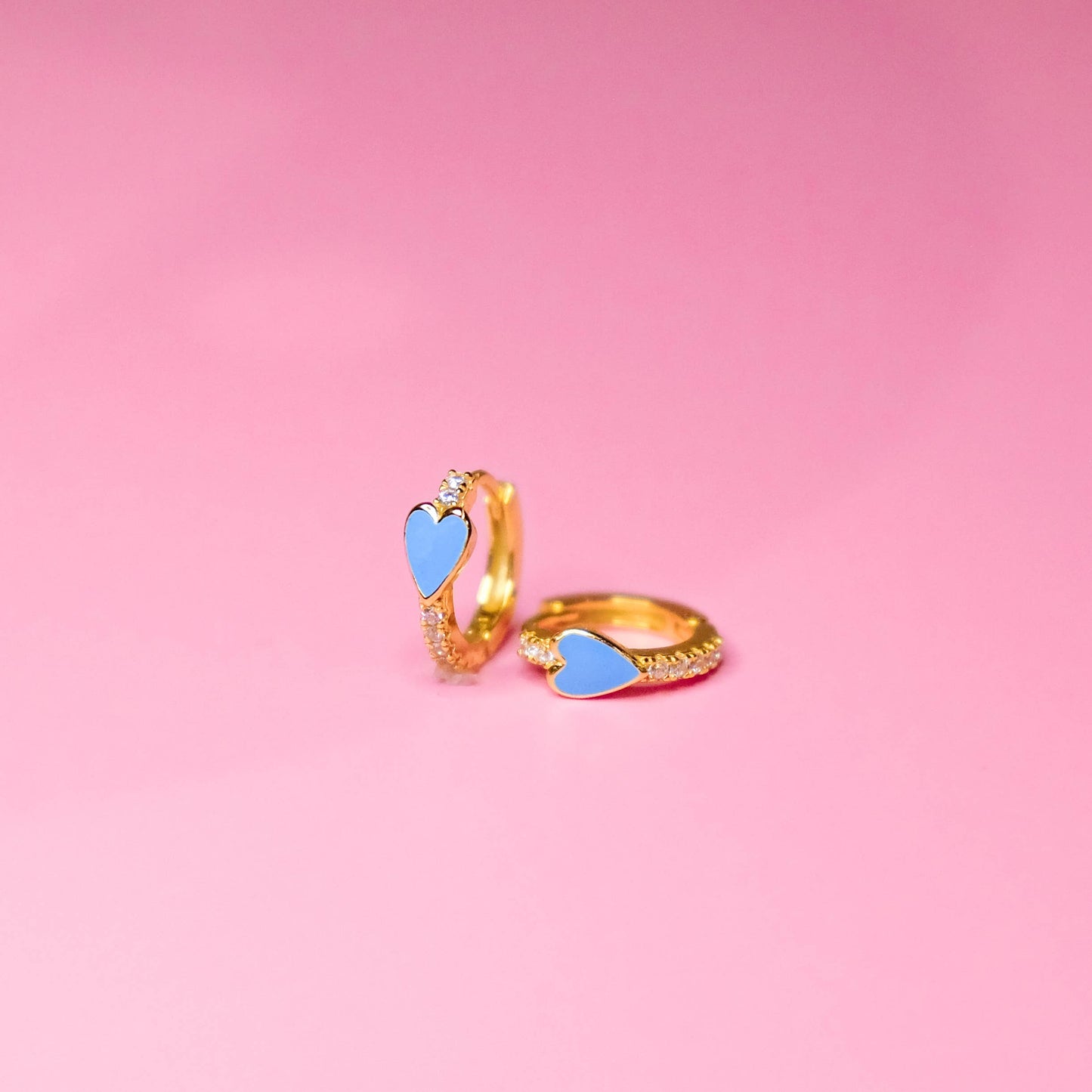 Pave Heart Huggie Earrings: Hot Pink