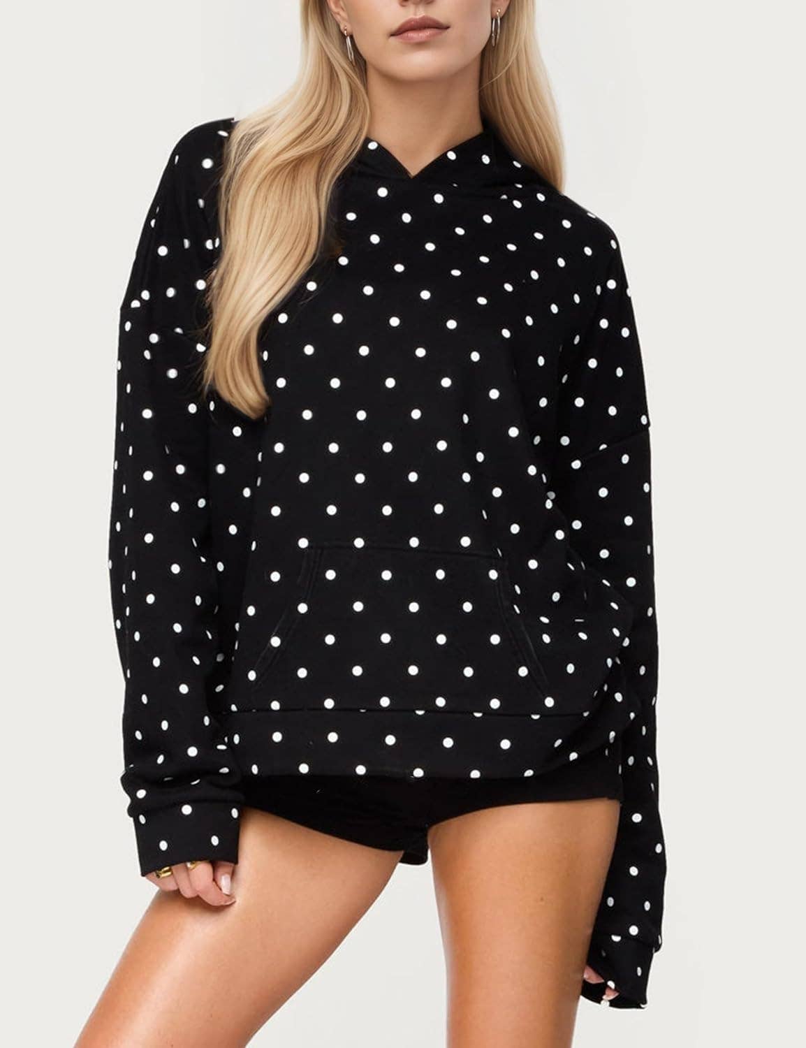 Oversized Polka dot print hoodie: Black / M