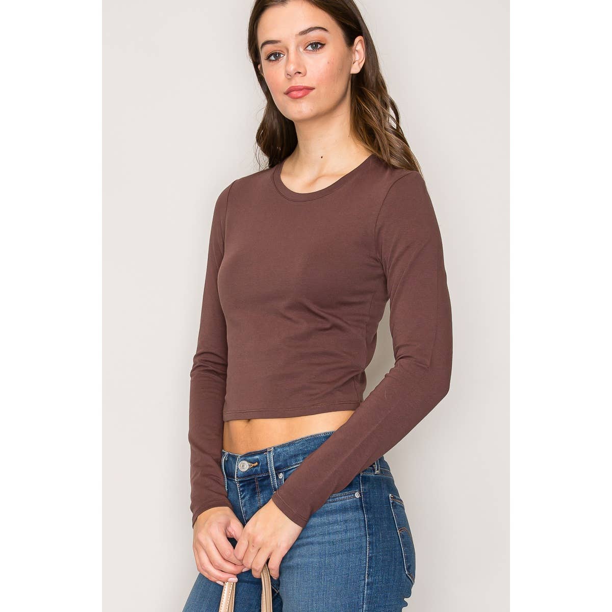 Crew Neck Long Sleeve Crop Top: Black / S-M-L(2-2-2)
