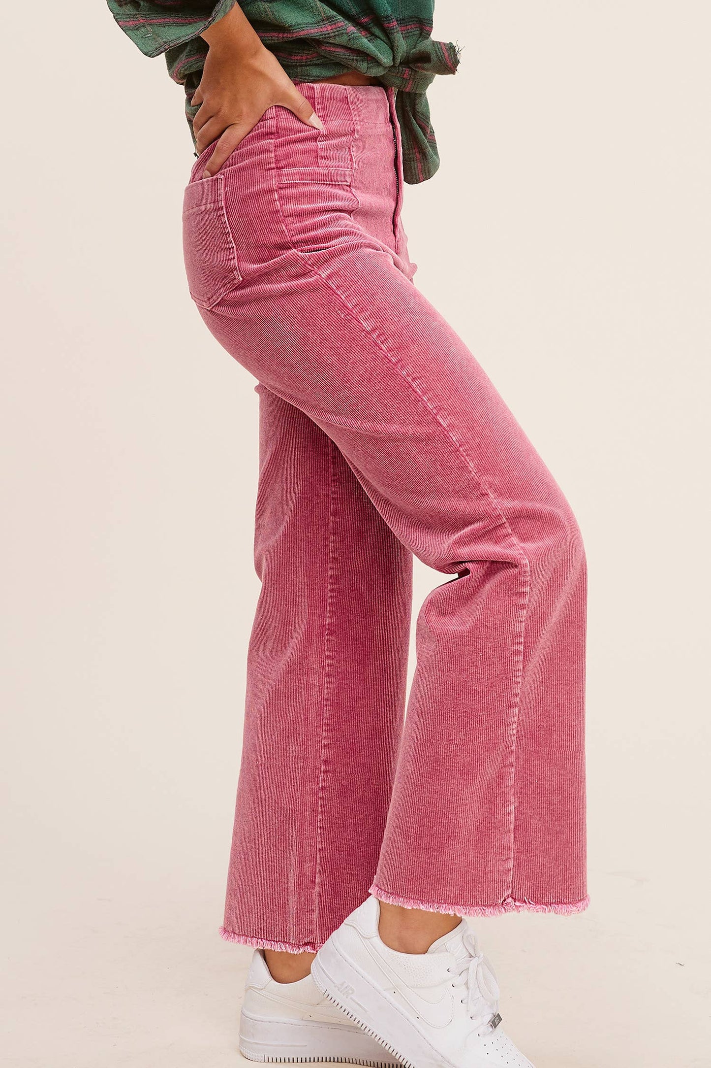 MCP4220-Mineral Washed High Waisted Wide Leg Corduroy Pants: Brown / XL