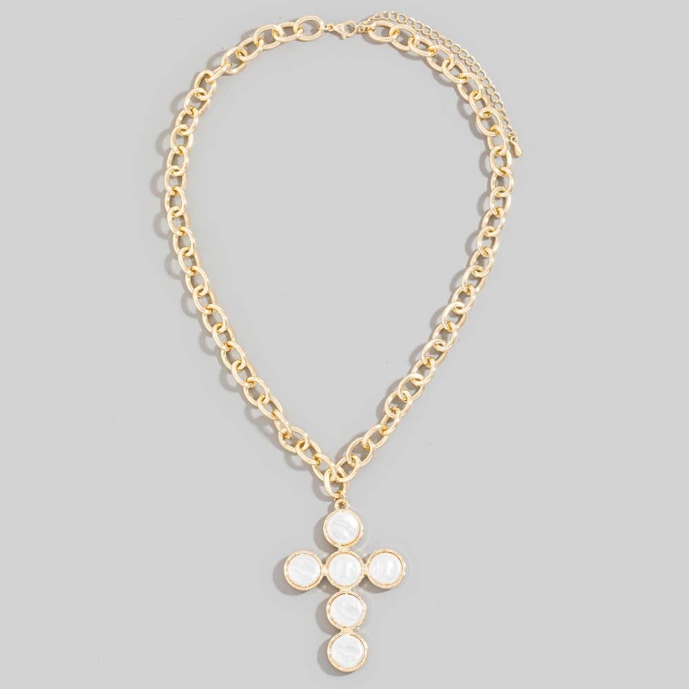 Pearl Discs Cross Pendant Necklace: GCM