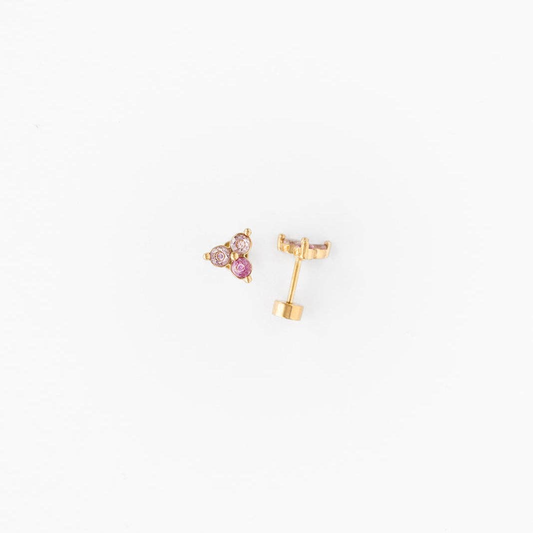 Ombré Gem Stud Earrings - Hypoallergenic, Flat Back, Girl : Pink / Pair