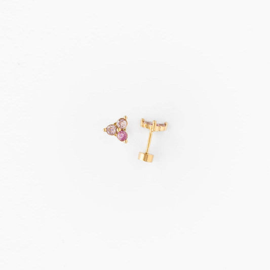 Ombré Gem Stud Earrings - Hypoallergenic, Flat Back, Girl : Pink / Pair