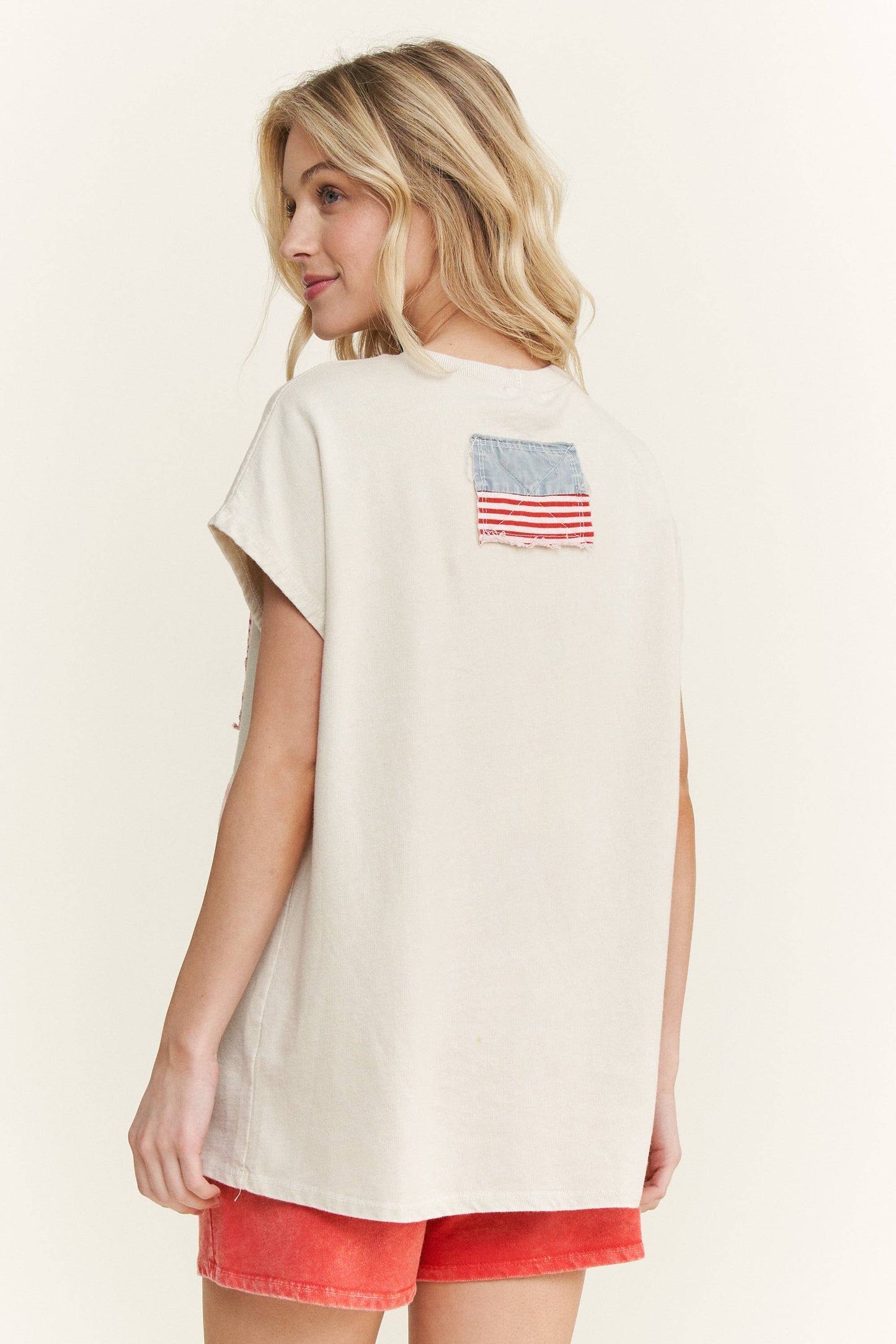 MineralWashed Americana Bow Sleeveless Blouse top HT5647P2.: Cyan