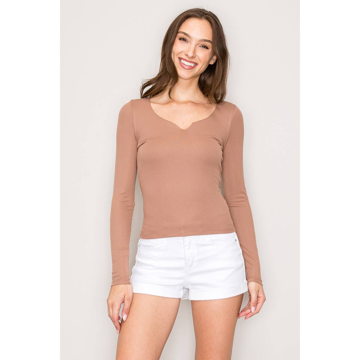 Notch Scoop Neck Double Layer Long Sleeve Knit Top: Botanical Garden/Hunter / S-M-L(2-2-2)