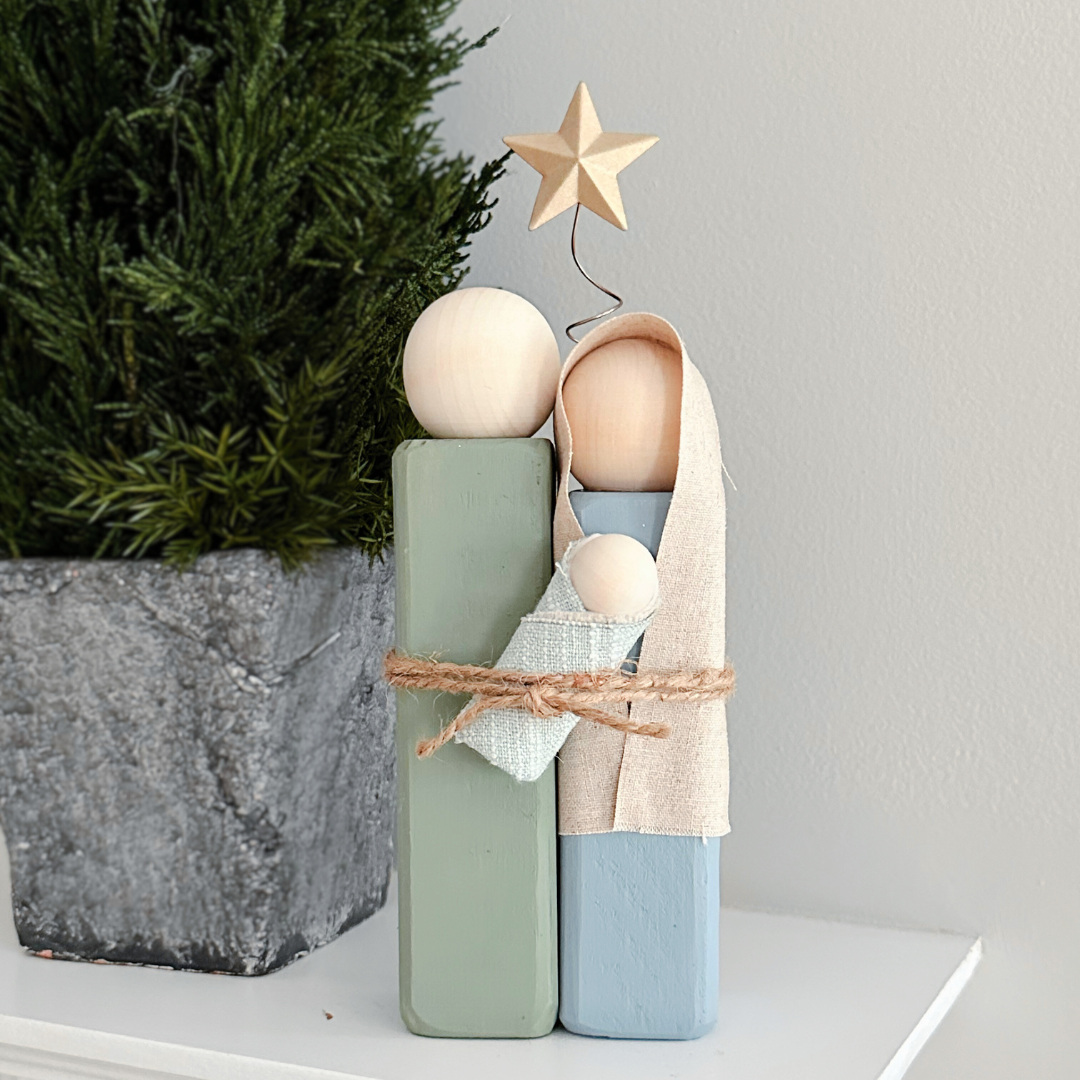 Simple Wooden Nativity Set | Hand-painted | Gift Wrapped: Gray & White