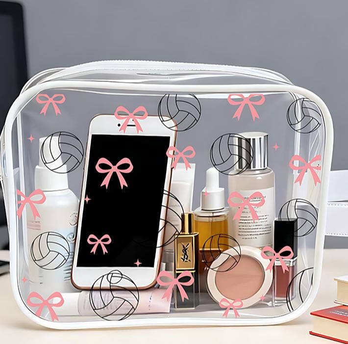 Volleyball Pouch Ball PVC Game Day Clear Makeup Bag: Bow