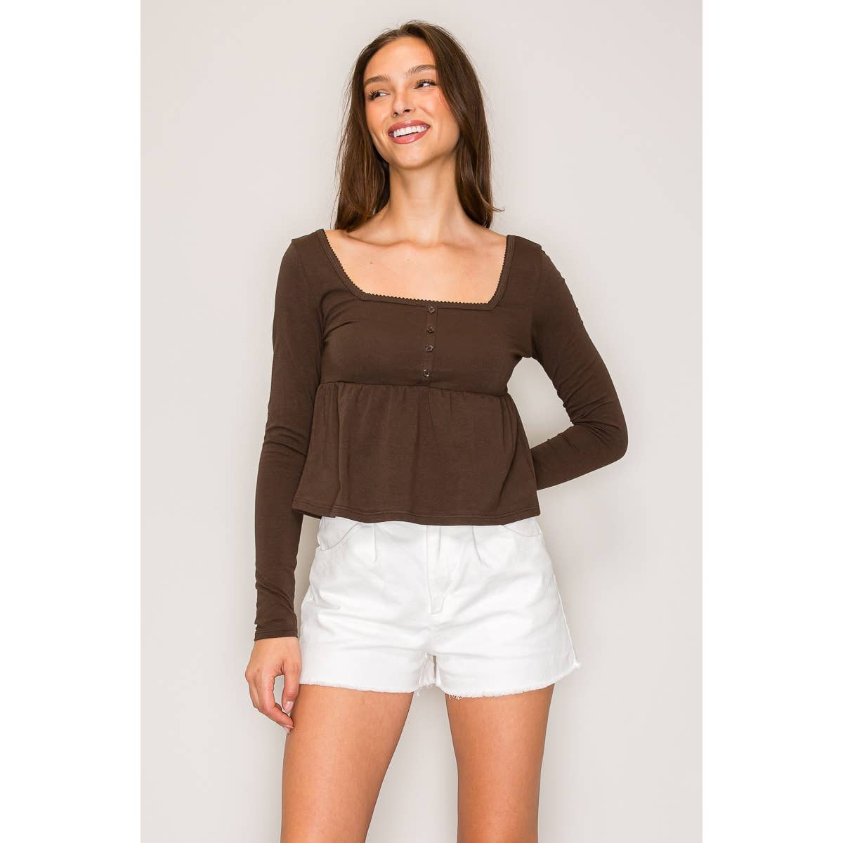 Long Sleeve Babydoll Top: Black / S-M-L(2-2-2)