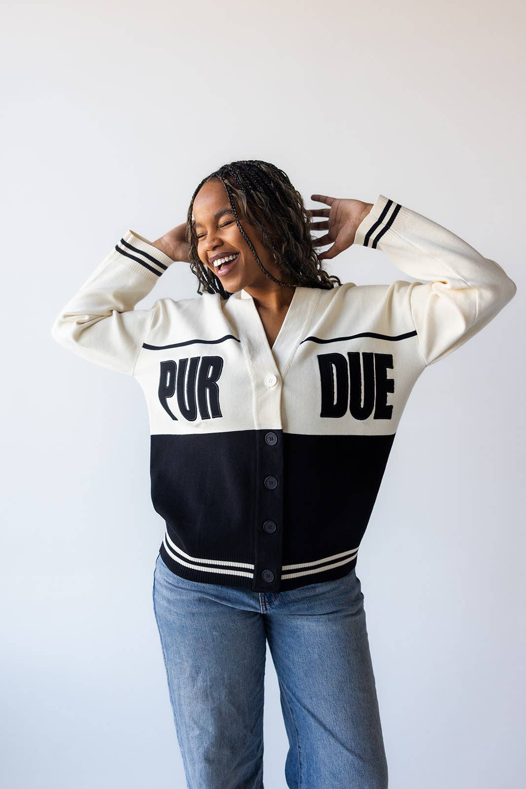 Purdue Carley Lux Cardigan: BLACKWHITE / L