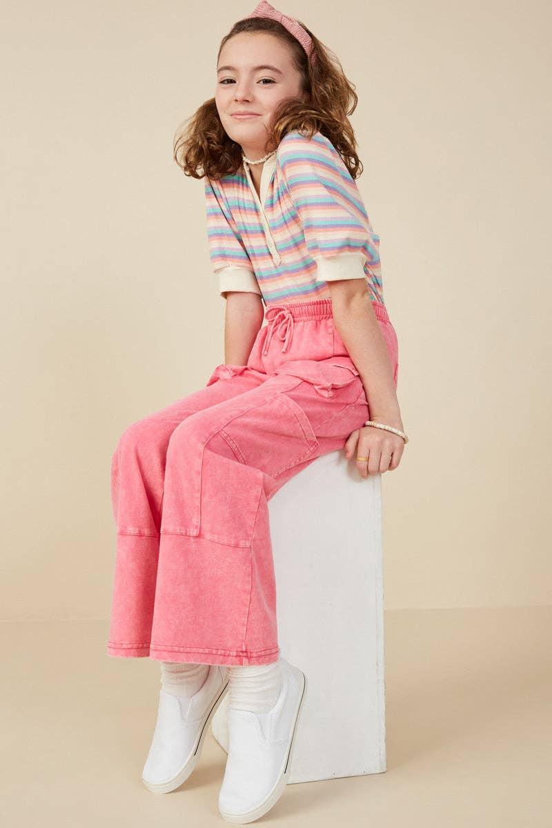 Girls Washed Cargo Pocket Detail Wide Leg Knit Pants - 4Pc: Rust / Pack