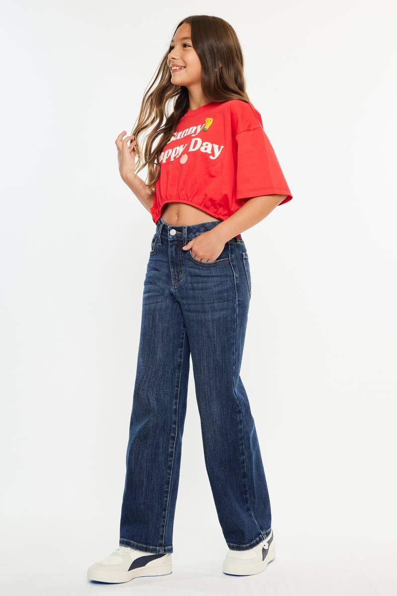 YOUTH OPEN PACK HIGH RISE WIDE LEG JEANS-YC20030D: DARK / 10