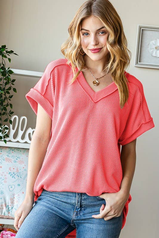 ET7484-10 SOLID URBAN RIBBED TOP: HOT PINK / 2-2-2 (S-M-L)