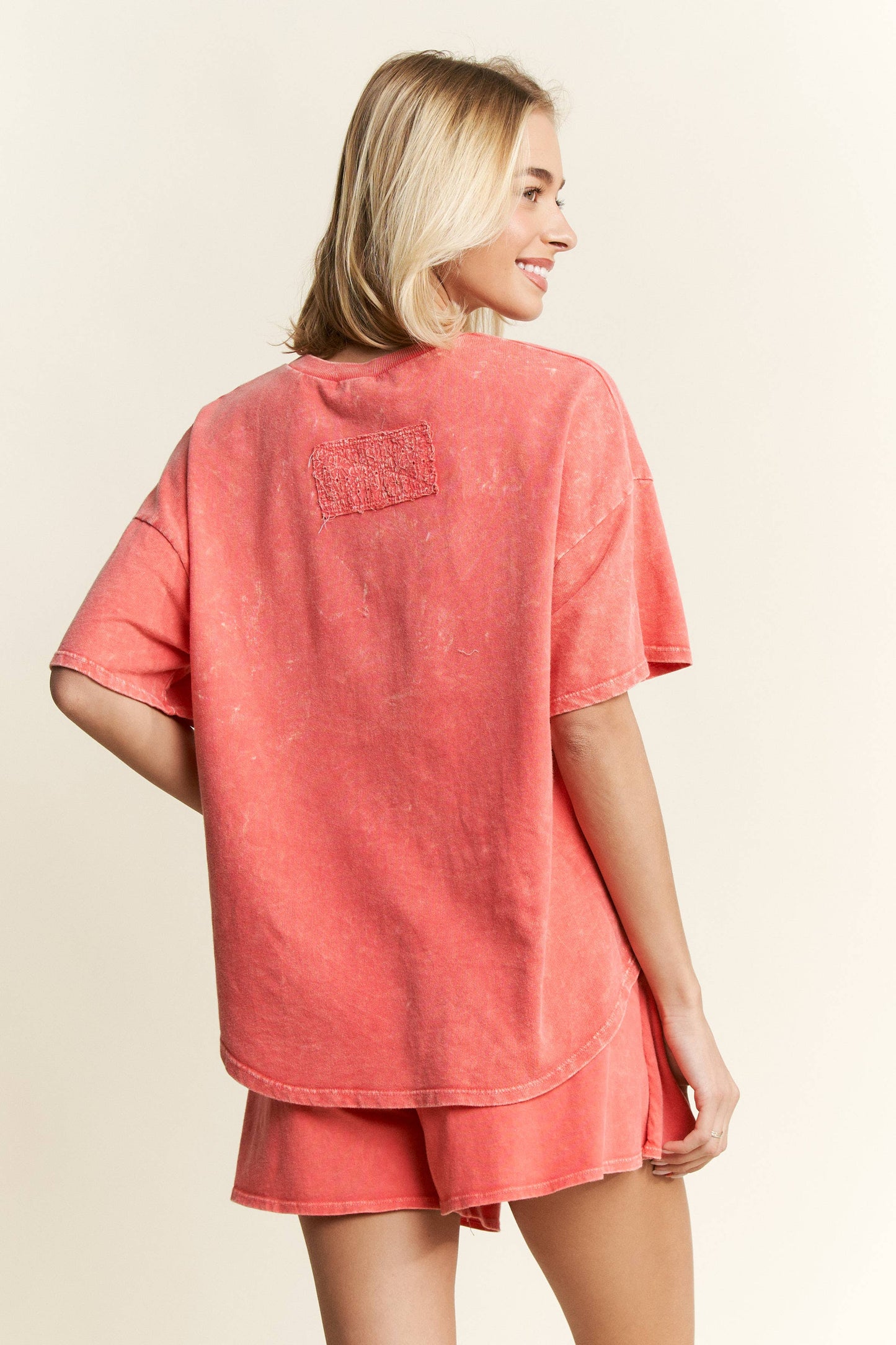 MineralWash Ribbon bow half sleeve shirt HT6308: Silver Grey / S-M-L / 2-2-2