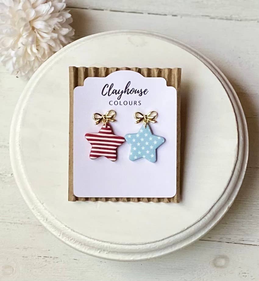 Fourth of July Handmade Earrings | Red White & Blue Earrings: Small Stars & Stripes