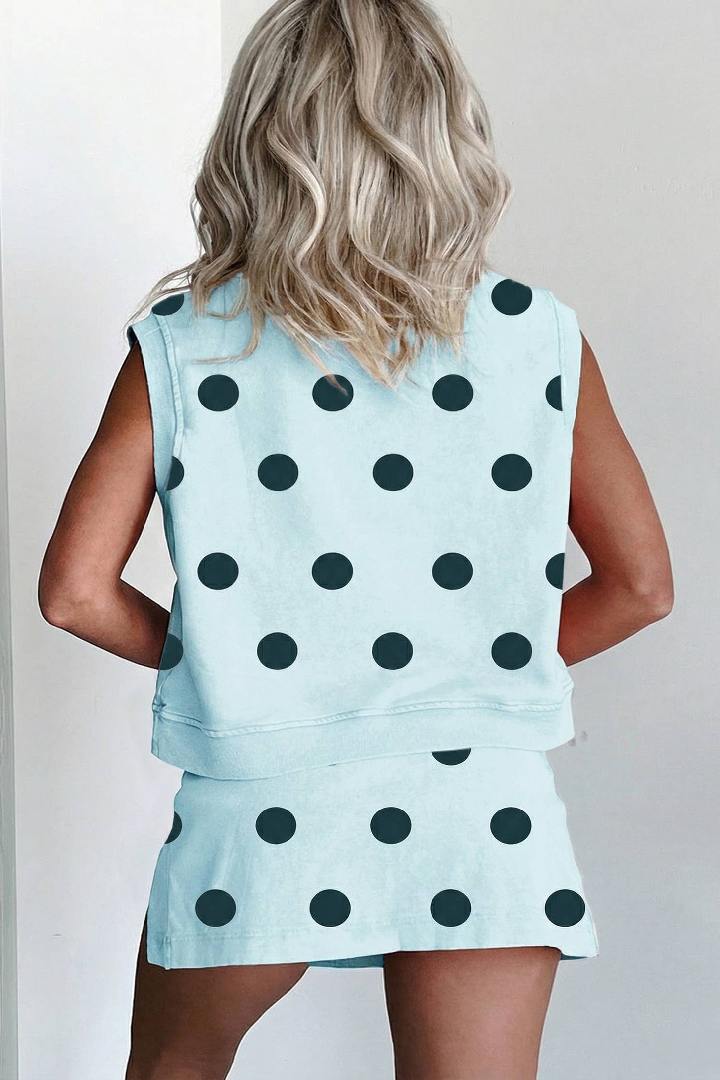 Plus Polka Dot Print Tank Split Mini Skort 2pcs Set (S-4X): White / S