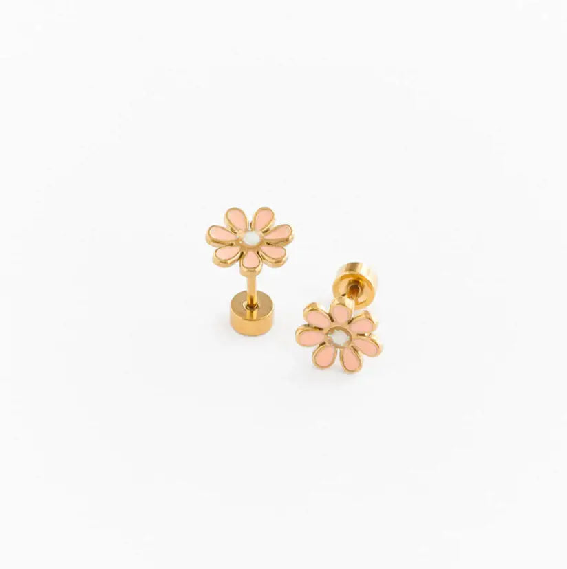 Daisy Stud Earrings - Hypoallergenic, Flat Back, Girl Gift: White / Pair