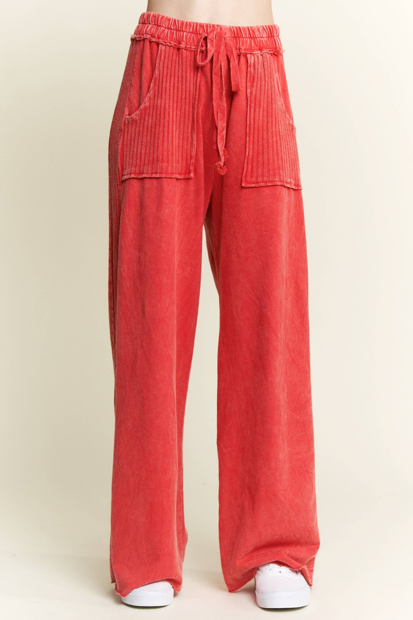 Best Mineral Wash Side Knit detail wide leg pantsHE5878P: Midnight Green / S-M-L / 2-2-2