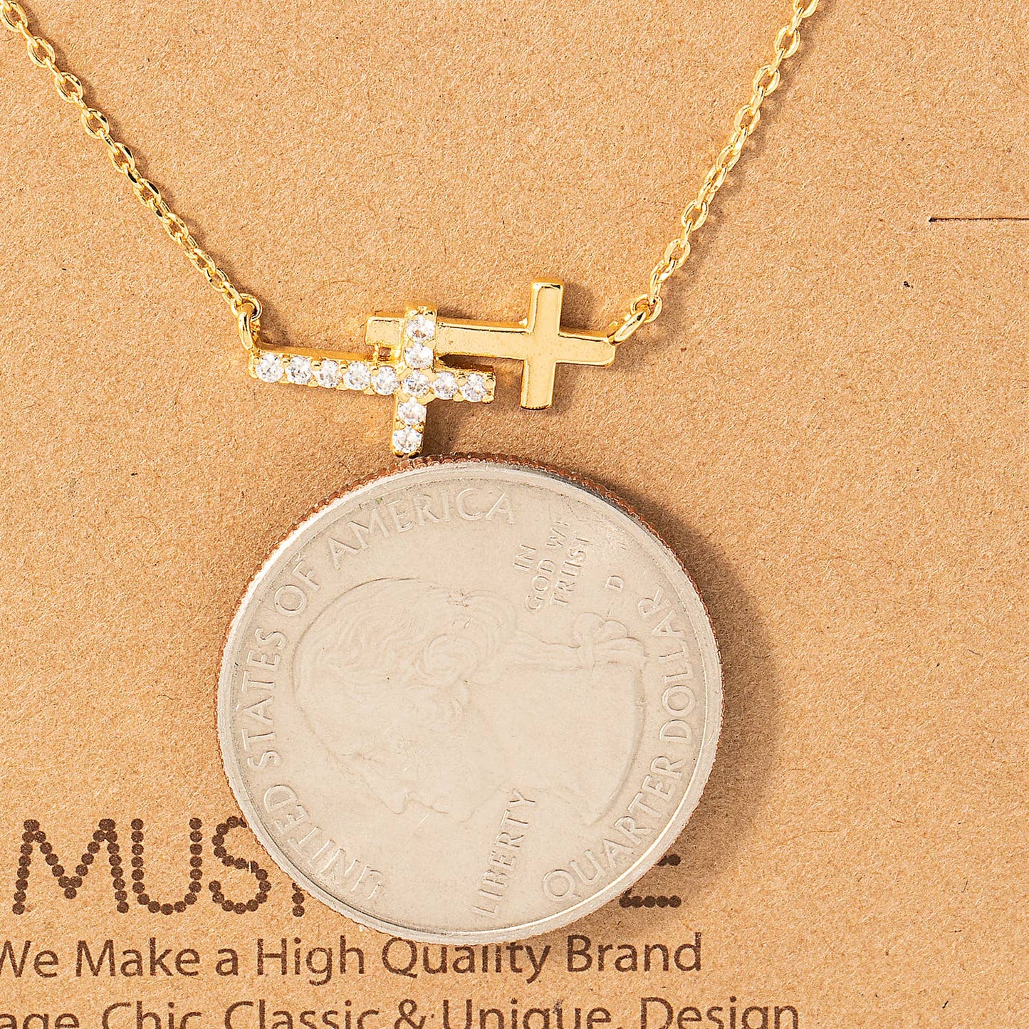 Double Cross Pendant Necklace: S
