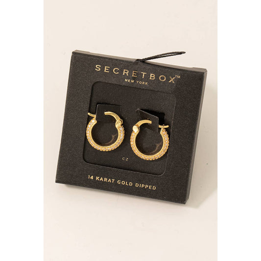 Secret Box Gold Dipped Pave Latch Hoop Earrings: GD