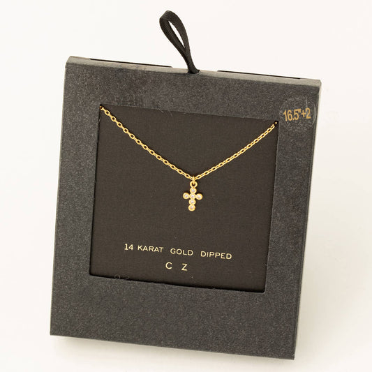 Mini Cz Cross Pendant Necklace: GD