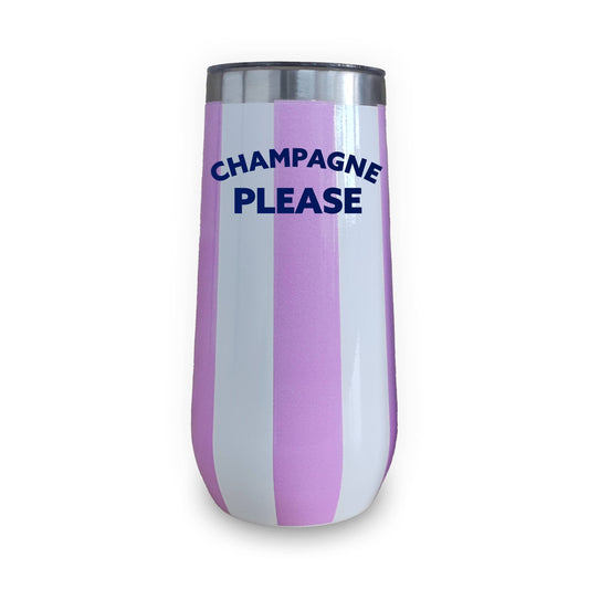 Insulated Champagne Tumbler- Champagne Please Stripe Pink